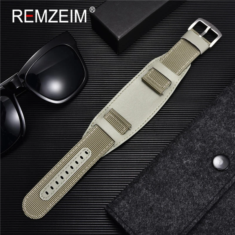 

REMZEIM High Quality Nylon + Leather Strap 18mm 20mm 22mm 24mm Military Watchband For Watch Accessories Replacement Bracelet