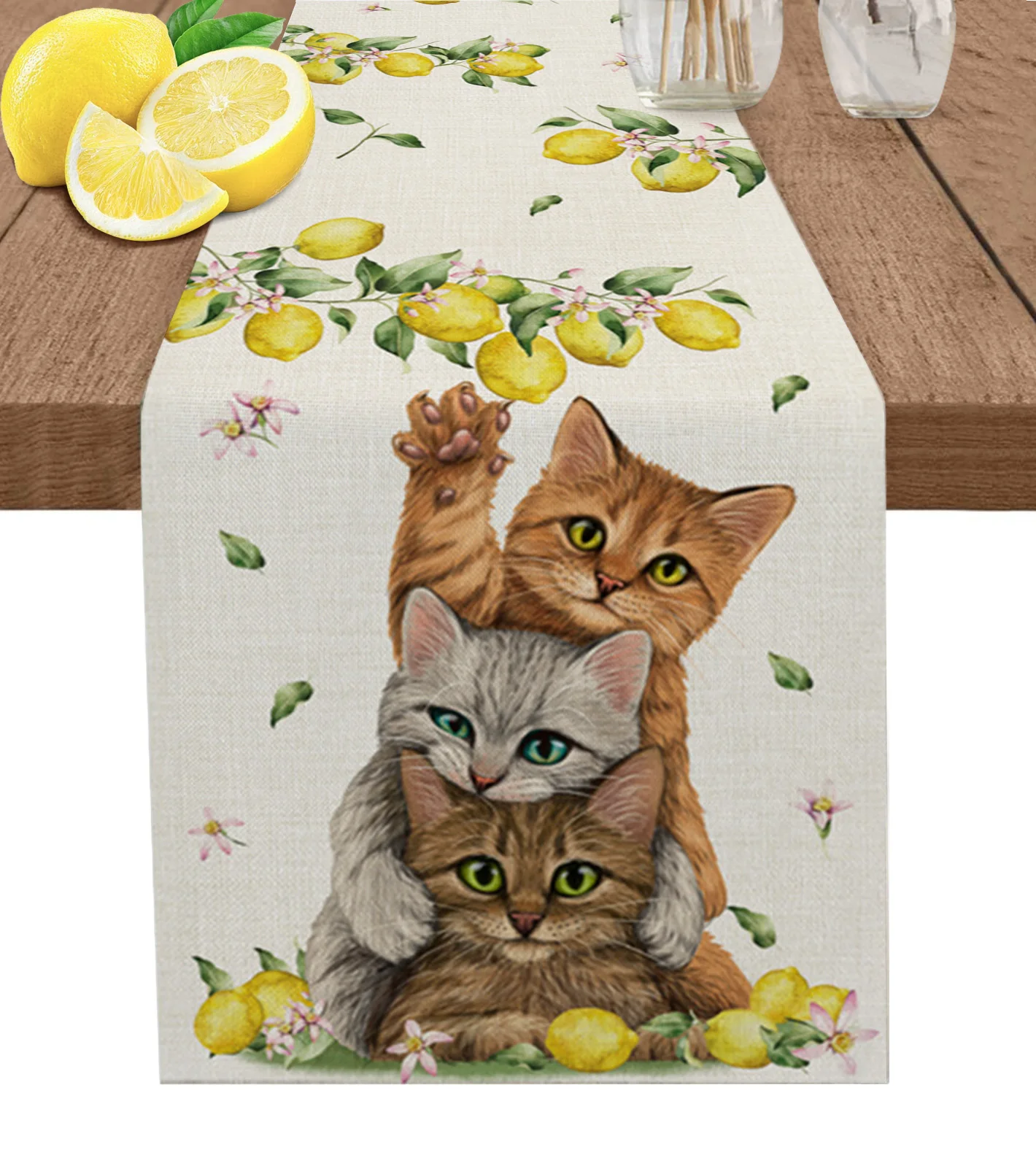 

Летний Фруктовый лимонный Кот настольная дорожка искусственная скатерть хлопковые льняные скатерти для свадьбы