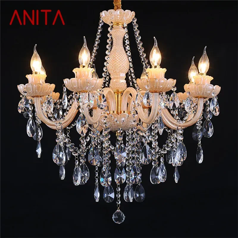 ANITA Европейская хрустальная свеча Подвесной светильник Роскошная гостиная