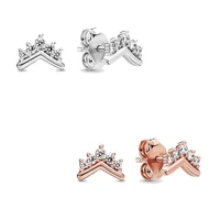 original sparkling rose tiara wishbone with crystal stud earrings for women 925 sterling silver wedding gift pandora jewelry