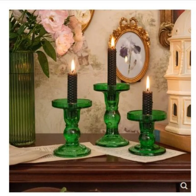 

Korean retro personalized green glass candlestick, home decoration crafts, shooting props