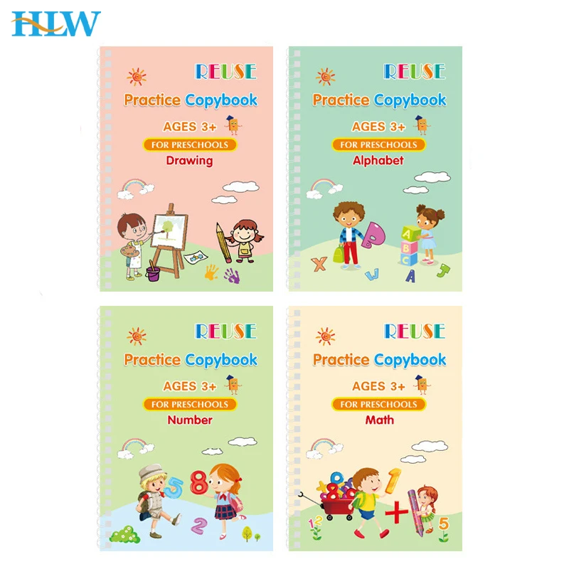 

4 Books/Set Pen Control All-English Practice CopybookChildren Books For Handwriting Practice Calligraphy Learn