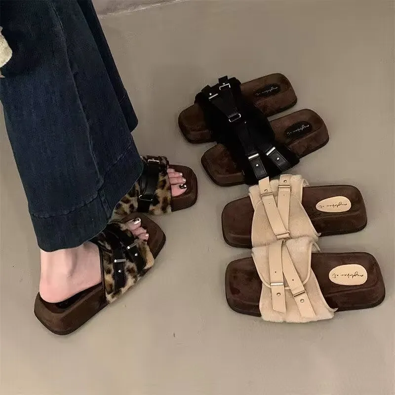 Осень-зима 2024 плюшевые тапочки на толстой подошве уличные модные индивидуальные