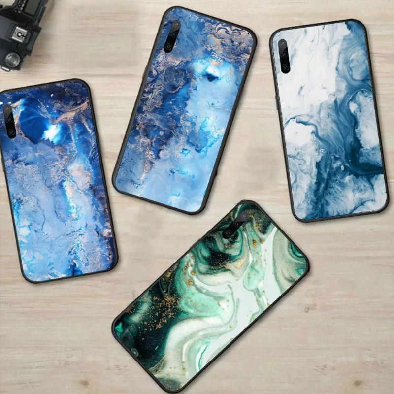 

Marble Stone Texture Phone Case For Huawei P50 P40 P30 Pro Lite P Smart 2021 2019 Magic 3 Soft Black Phone Cover