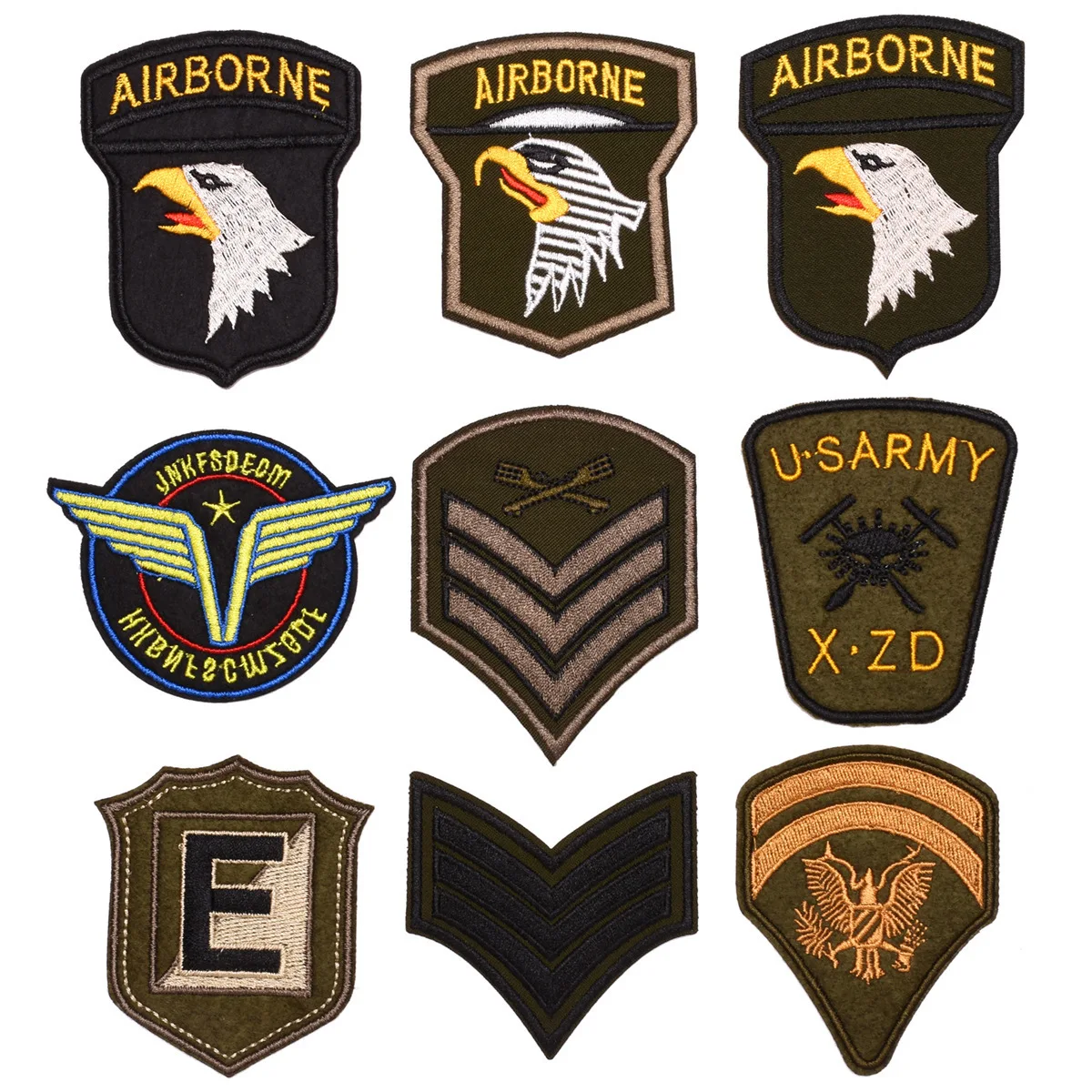 

9Pcs Army Military Patch Embroidery Iron on USA eagle for on Clothing Backpack Tactical Army DIY Badges Clothes Decor stripes
