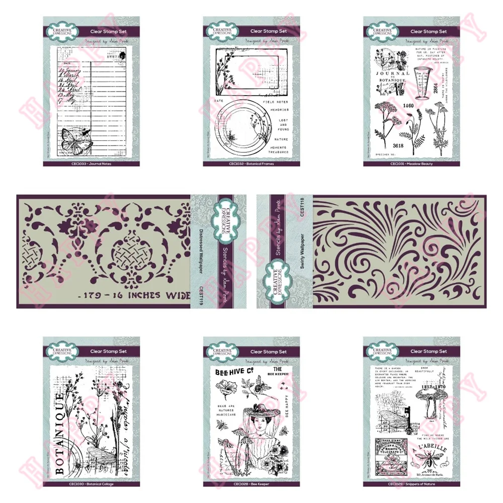 

Clear Stamps And Stencil Flowering Grass Insect Woman Decoration For DIY Scrapbooking Diary Album Card Embossing Paper Template