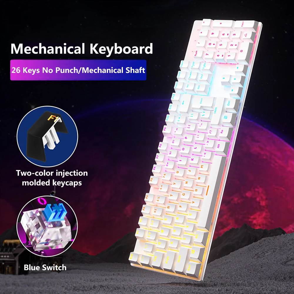 

104-key Ergonomics Gaming Keyboard Blue Switch USB Wired Mechanical Keyboard with Colorful Backlight for Gamers PC Laptop Office