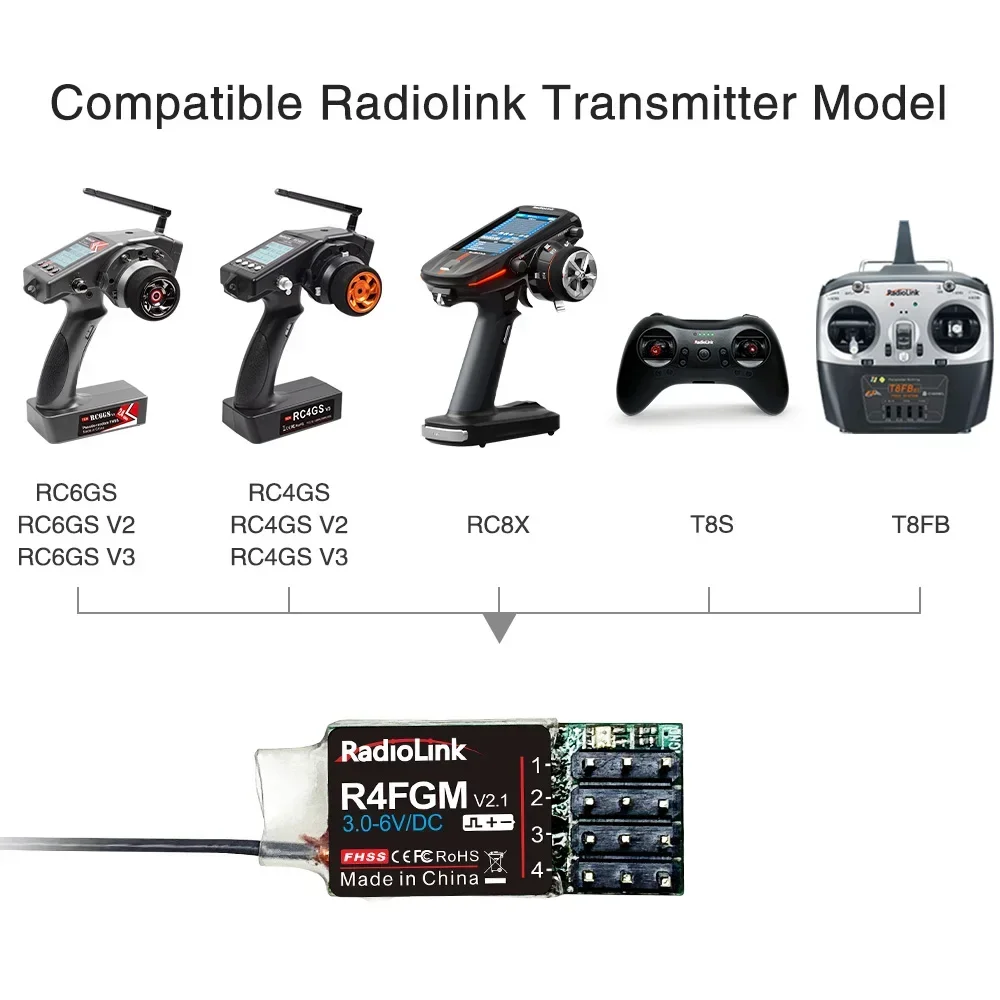 4-канальный мини-приемник Radiolink R4FGM с гироскопом для 1:64 RC Карманный Дрифт