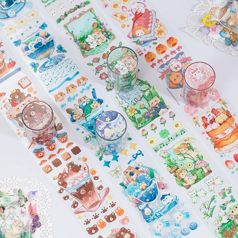 

Lovely Cartoon Penguin Cat PET Special Oil Washi Tapes Junk Journal Masking Tape Adhesive Tape DIY Scrapbooking Washi Stickers