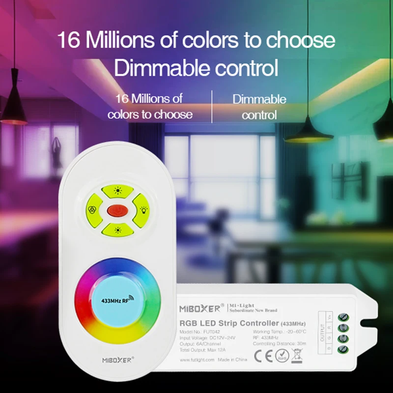 Miboxer 433MHz Single Color/CCT/RGB LED Controller 5 keys Remote Kit Brightness Adjustable Dimmer Switch for LED Strip 12V 24V