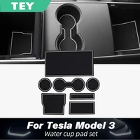 tey 7pcsset for tesla model three car accessories gate slot pad door groove rubber mat center console cup holder model 3