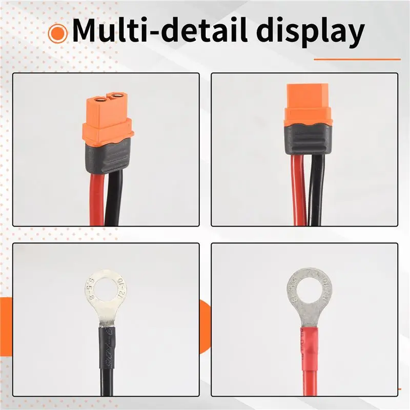 Фото Разъем 12AWG Xt60i (гнездо) с кольцевым соединителем и луженым проводом для RC-аккумуляторов, портативных электростанций и солнечных панелей №4