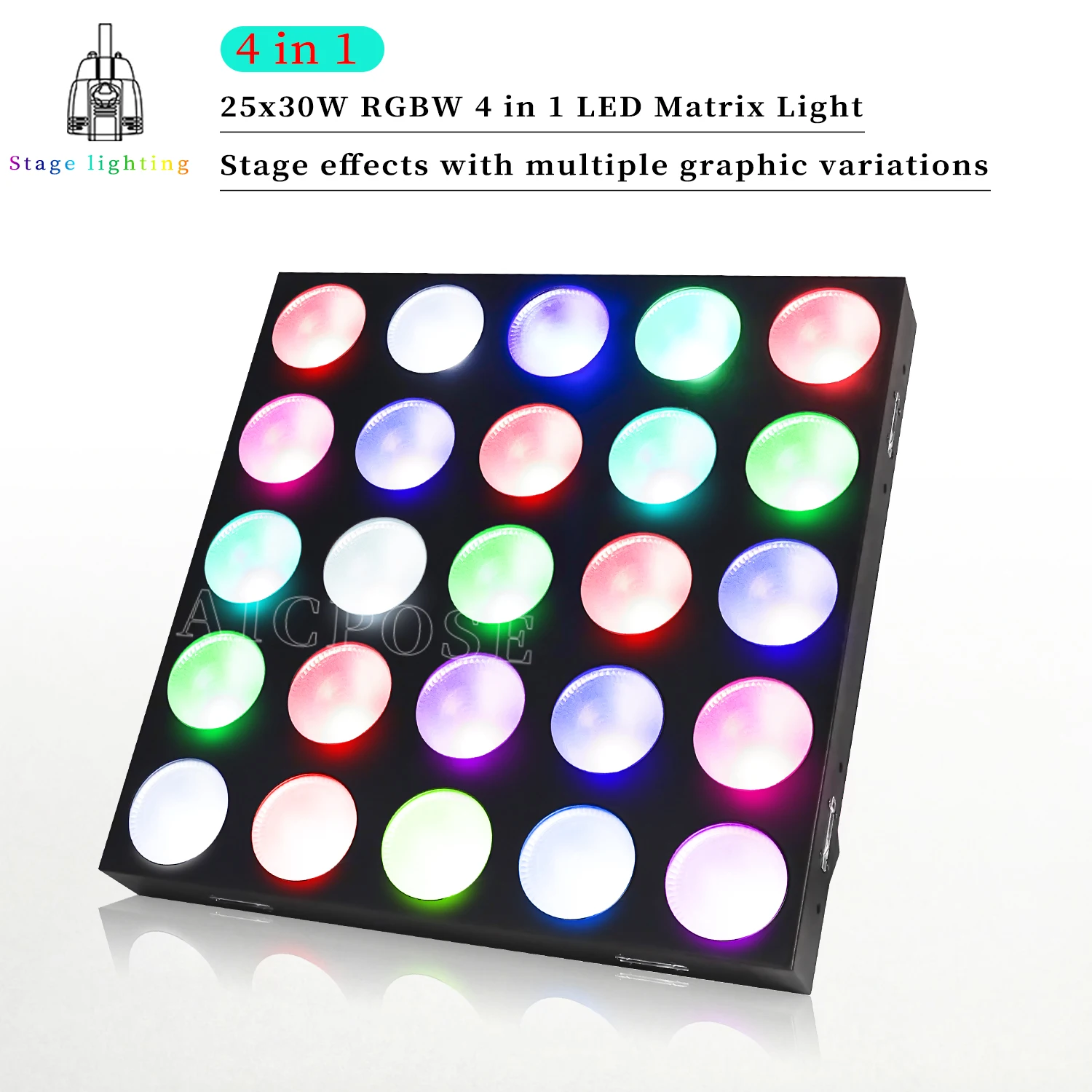 25x30W RGBW LED Stage Lights Matrix Shockwave DMX512 Stage Lighting Effects Suitable for DJ Disco Wedding Decoration Dance Floor