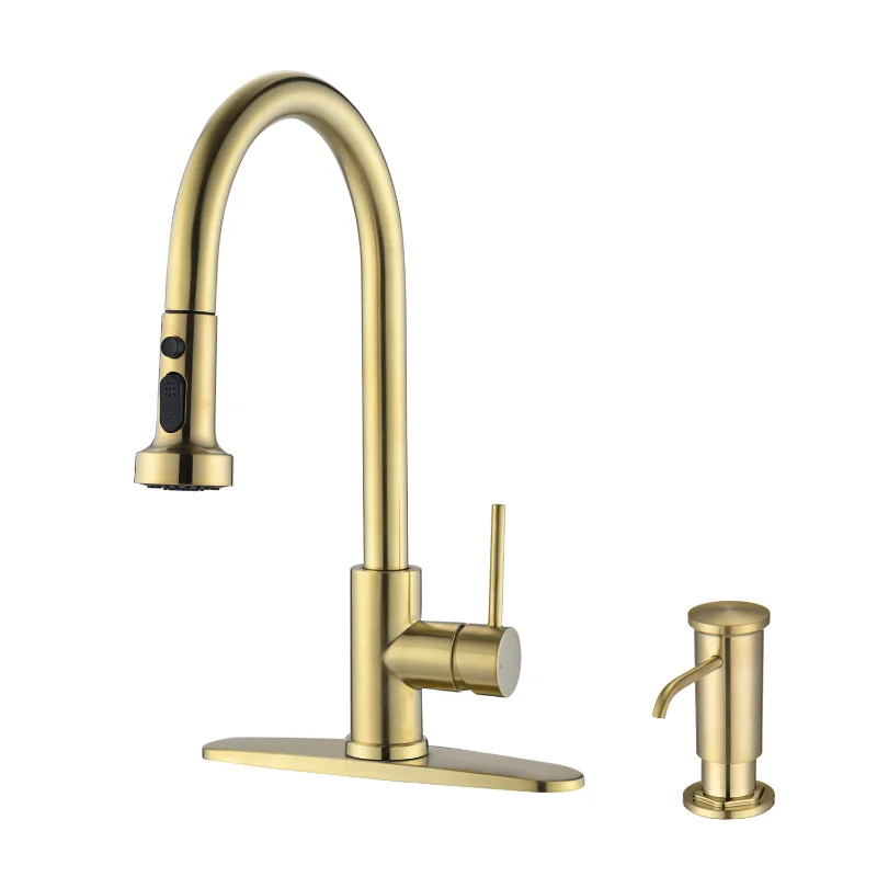 

Stainless Steel Pull Down Kitchen Faucet with Soap Dispenser Brushed Gold Brushed Gold Stainless Steel [US Stock]