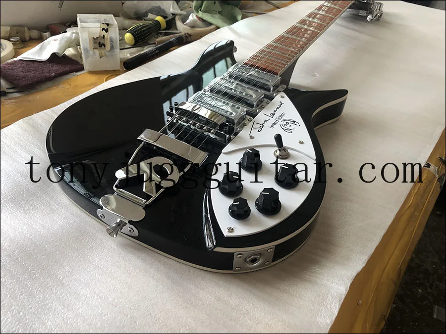 

Johnlennon RIC 325 короткая длина 527 мм 12-струнная черная электрическая гитара с двойным обвязным корпусом, глянцевая краска фингерборд
