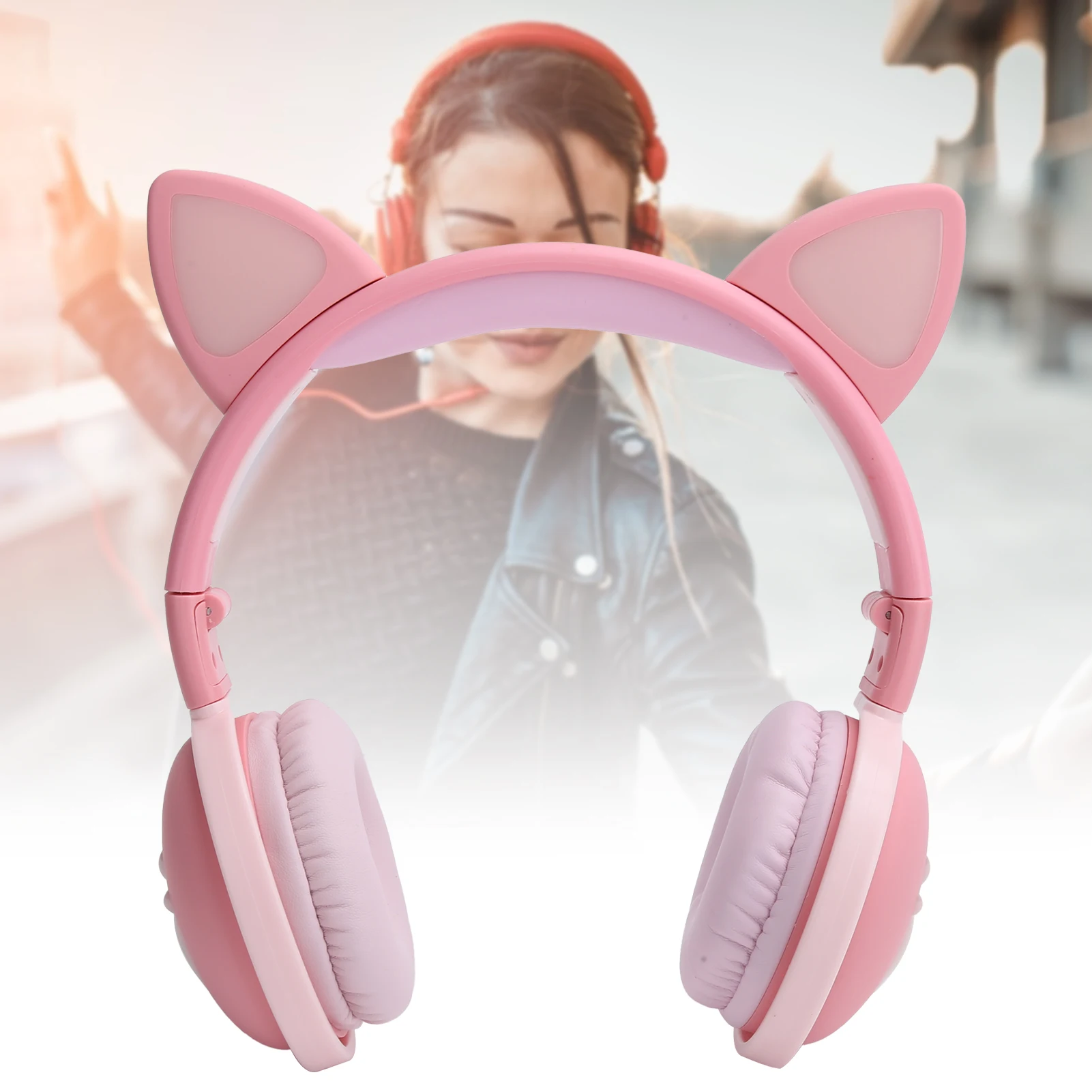 Симпатичные кошачьи уши светящиеся беспроводные наушники Bluetooth HIFI спортивная