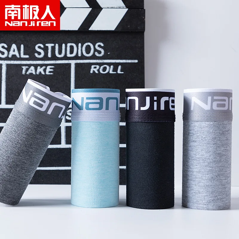 Nanjiren underwear men's underwear 4Pcs\lot underwear solid color waist cotton boyshort men's breathable sports boxers