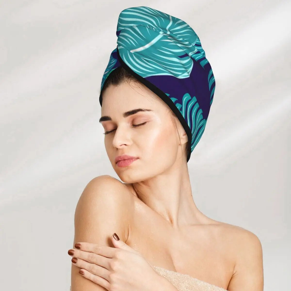Girls Bathroom Drying Absorbent Hair Towel Tropical Teal Lea