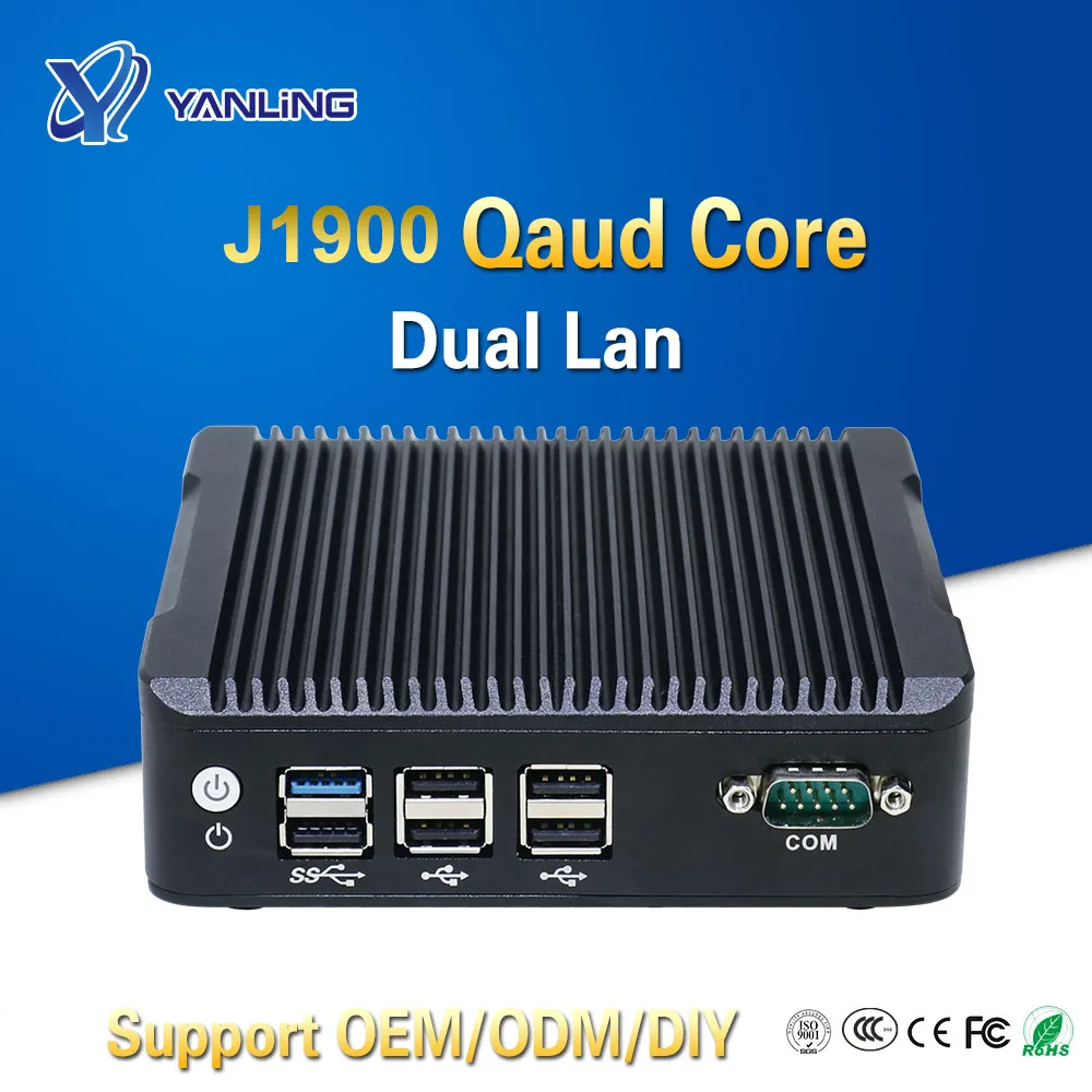 Промышленный безвентиляторный мини-ПК Yanling J1900 Quad Core Vga Hd Dual Lan Mini Pc Linux Os