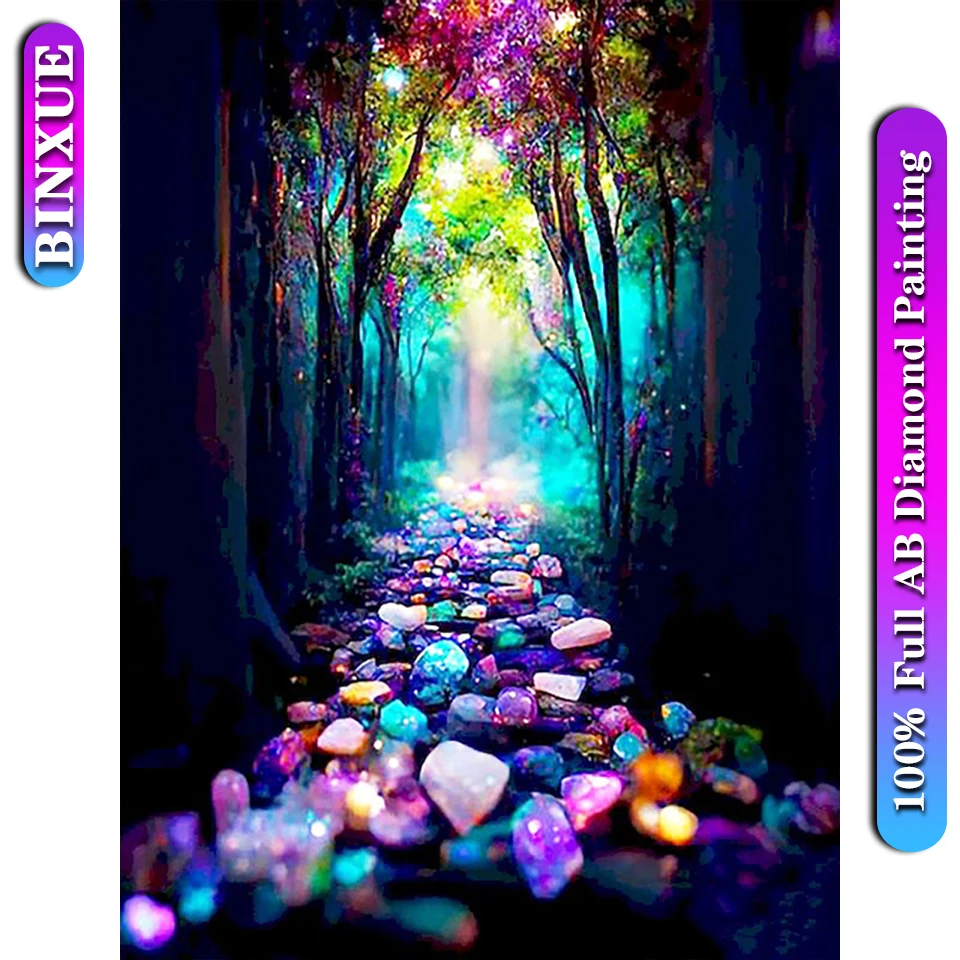 

BinXue Color Scenery Path Full 100% Square Circle AB Diamond Painting Kit Forest Trees Cross Stitch Lace Handmade DIY Mosaic Art