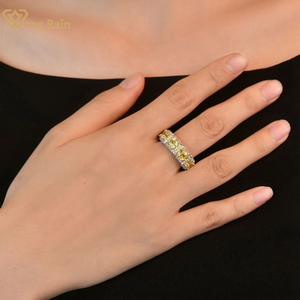 

Wong Rain Luxury 925 Sterling Silver 5*5MM Created Moissanite Gemstone Wedding Band Unisex Basic Ring Fine Jewelry Wholesale