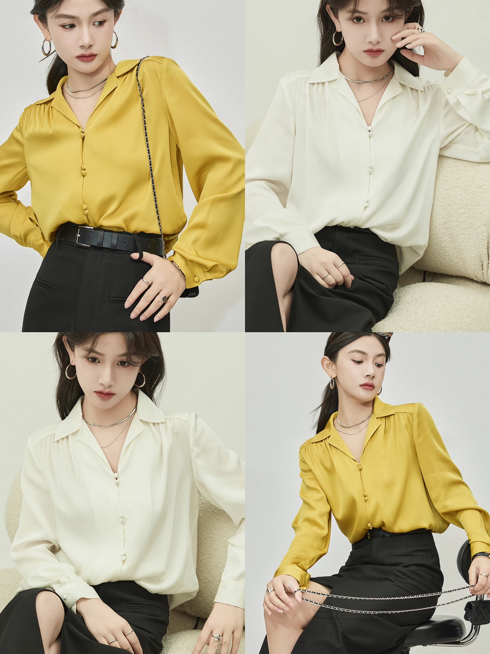 Daxi Self-Made [В наличии] Рубашка Флора Поло Повседневная шелковая рубашка Женские