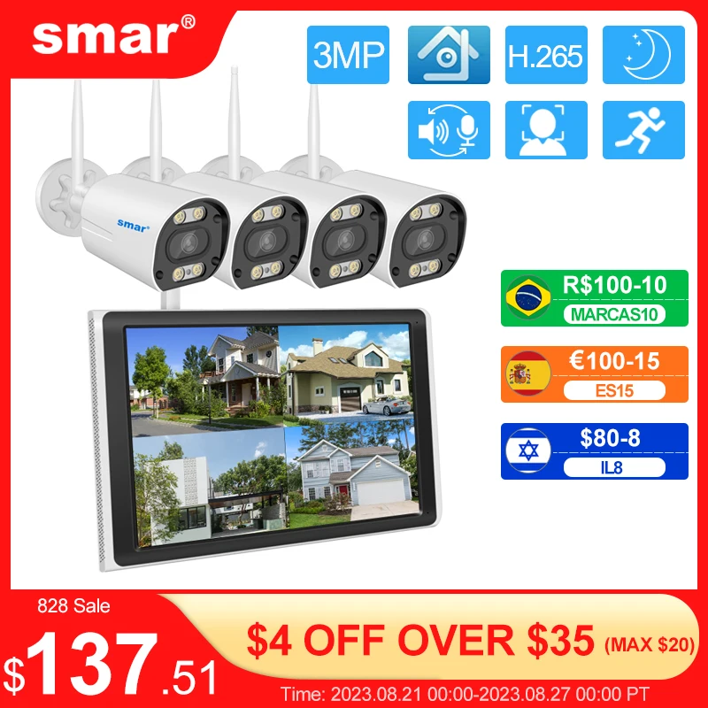 Smar 8CH 5MP 3MP Wireless CCTV Security Sytem 10.1 LCD Scree