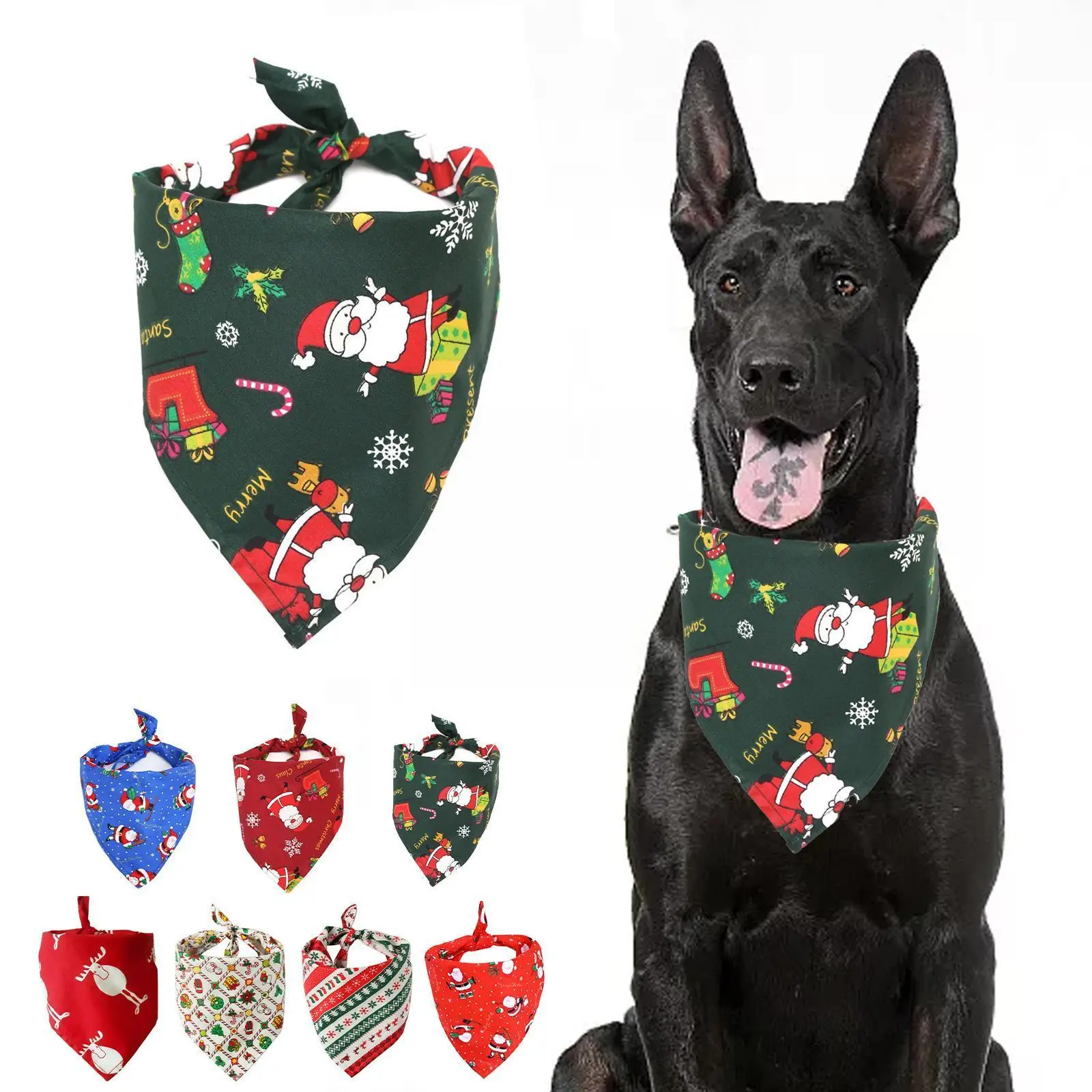 

Christmas Pet Bibs Collar For Dogs Cats Cotton Triangular Bibs Scarf Collar With Santa Claus Neckerchief Pet Dog Accessorie N0n6