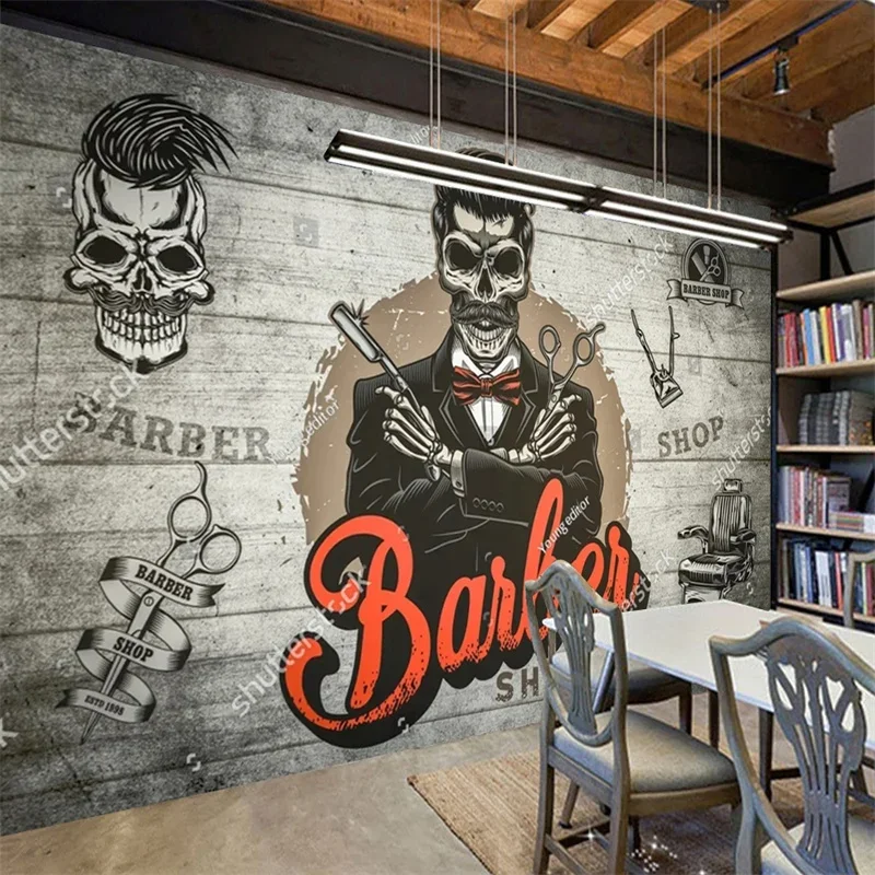 Пользовательский парикмахерский магазин 3D обои текстура череп фон фреска на