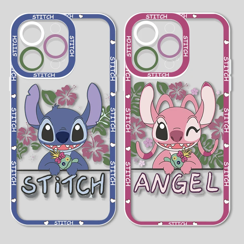 

Anime Stitch Lilo For Apple iPhone 14 13 12 11 X XR XS MAX 8 7 6 Pro Plus Angel Eyes Transparent Soft Phone Case Coque Capa