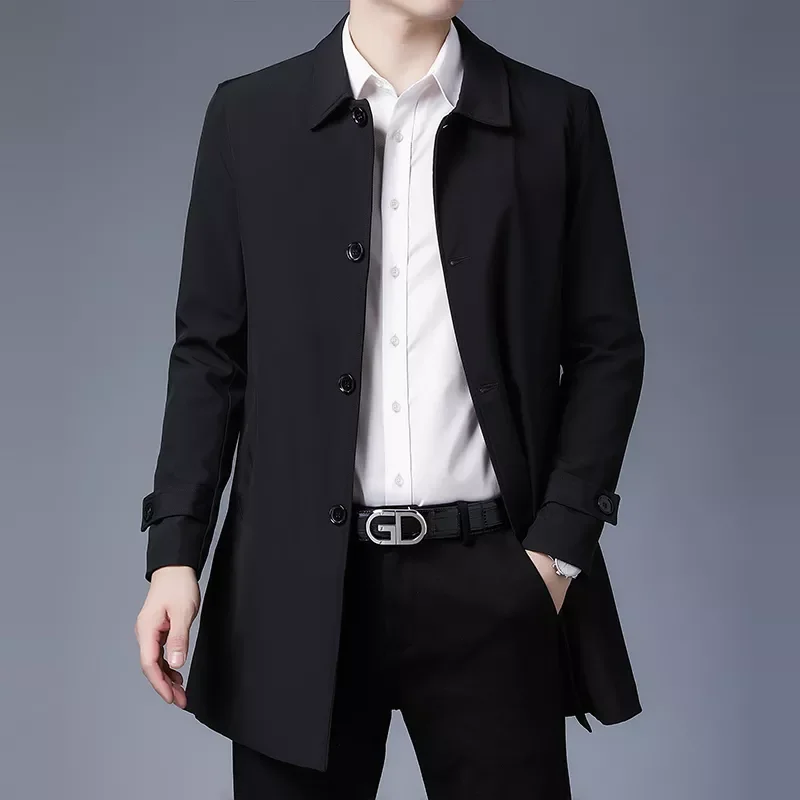 

2023NEW Spring Coat 2021 New Arrival Men's Business Casual Black Khaki Long Jacket Top Quality Single Breasted Solid Tren