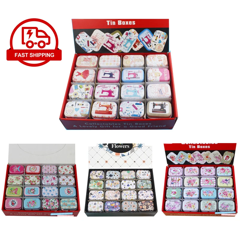 12Pieces/Lot Portable Mini Metal Tin Box Multiple Pattern Printing Mac Makeup Jewelry Pill Storage Box With Lid Gift Packing Box