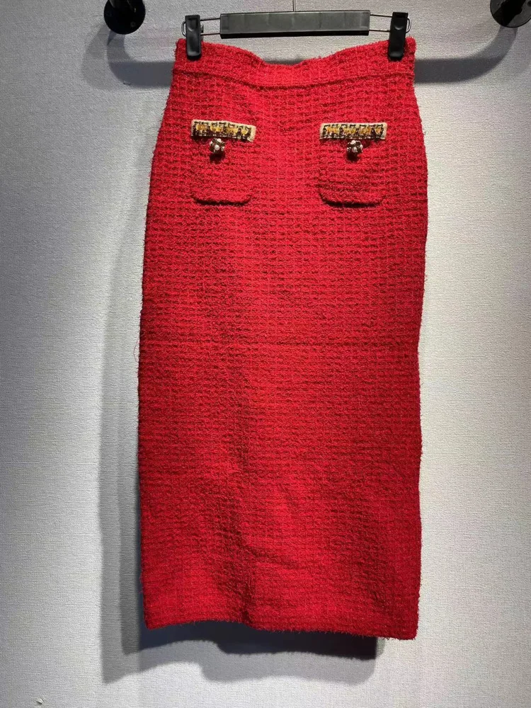 QMQA Модные женские твидовые комплекты из 2 предметов с v-образным вырезом и