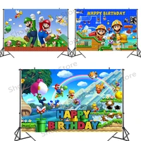 super marios bros party backdrops childrens birthday party photography background cloth wall hanging decoration theme supplies