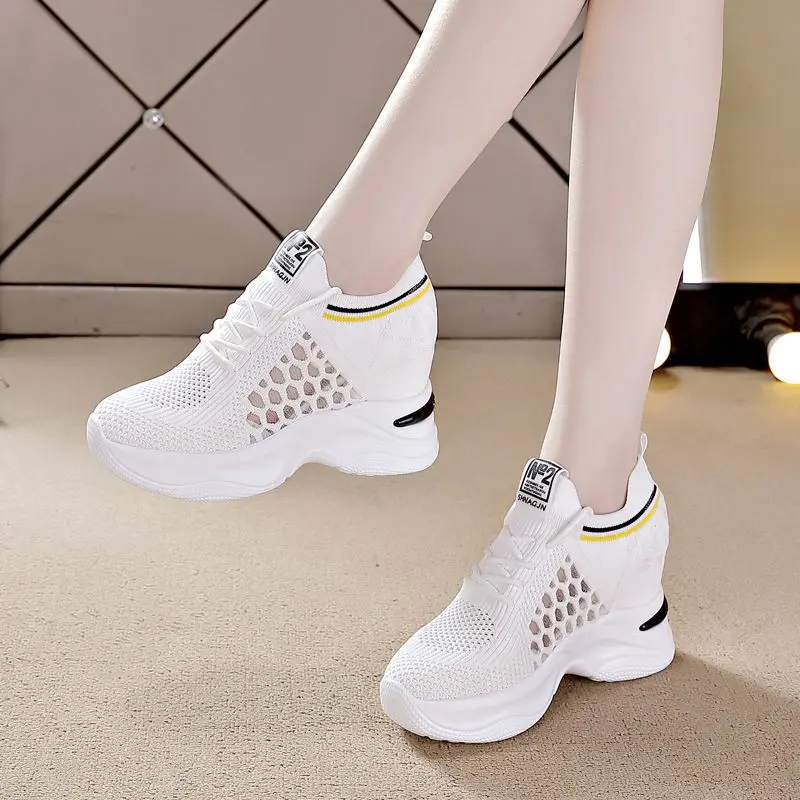 

Shoes for Women The New Fashion White Sport Summer 2022 Casual Breathable Hollow Out Platform Sneakers Comfortable High Heels