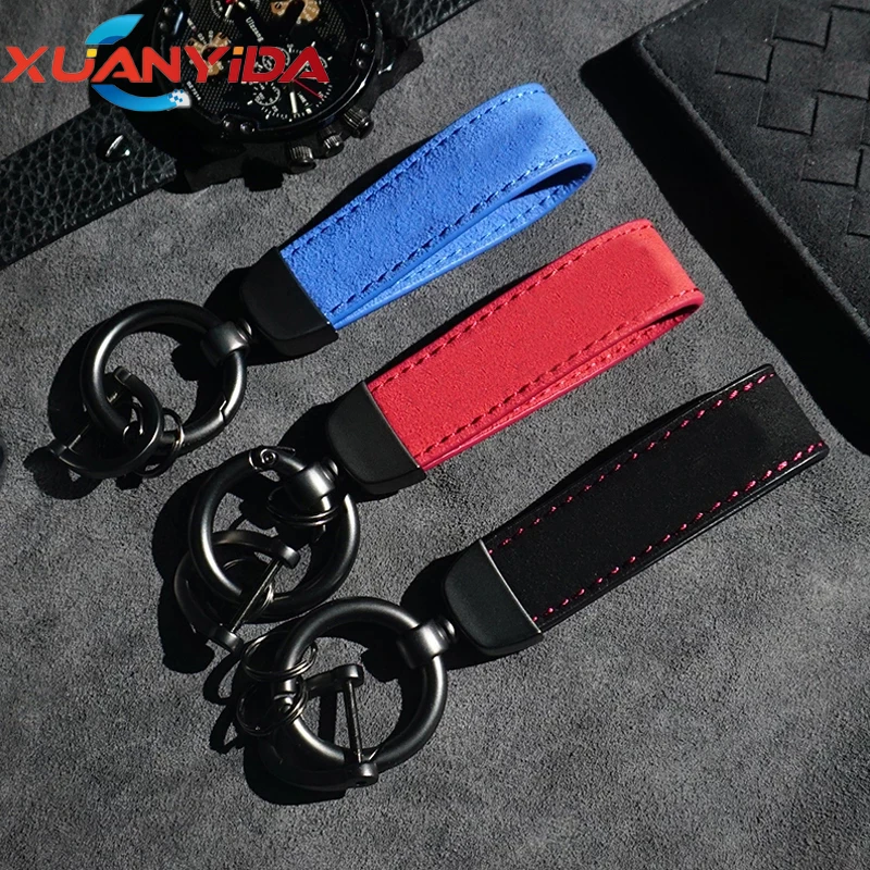 

Xuanyida High Quality Suede Leather Keychain Logo Key Chain Horseshoe Buckle For AMG Keyring Key Car Accessories