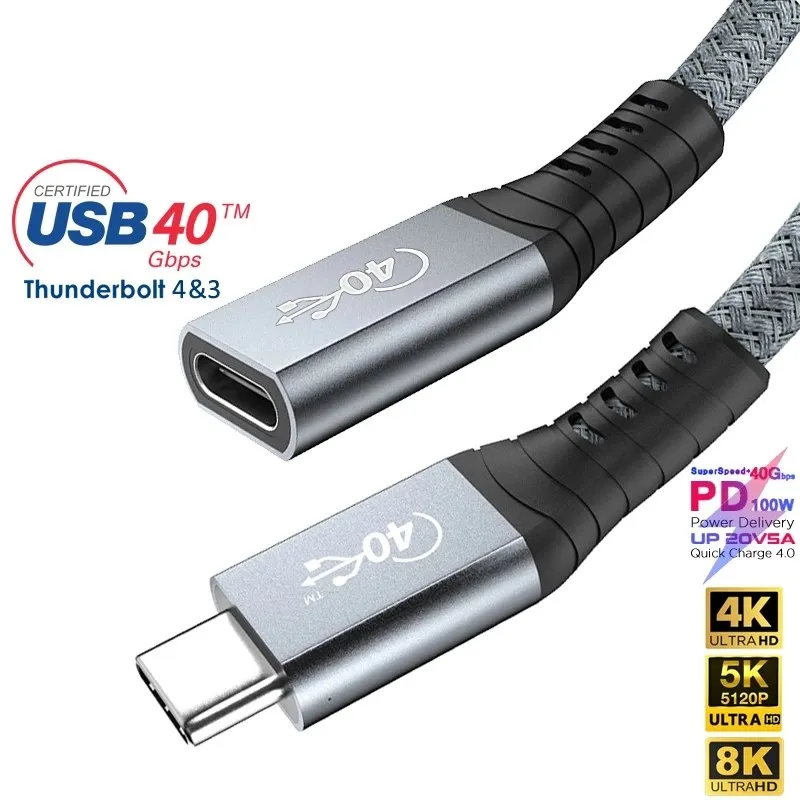Удлинительный кабель Thunderbolt 4 USB C Gen3 40 Гбит/с для передачи данных 8K @ 60 Гц PD 5A/100 Вт
