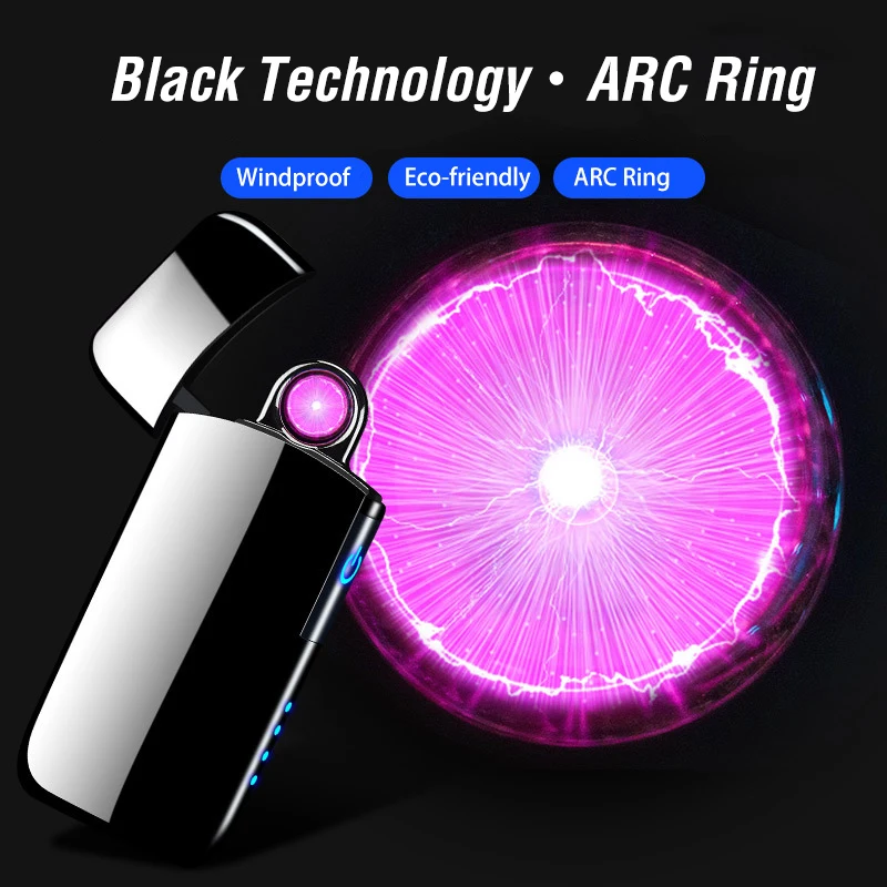 

Unusual Touch Sensing Rotating Arc USB Lighter Metal Outdoor Windproof Power Display Pulse Plasma Flameless Lighter Men's Tool