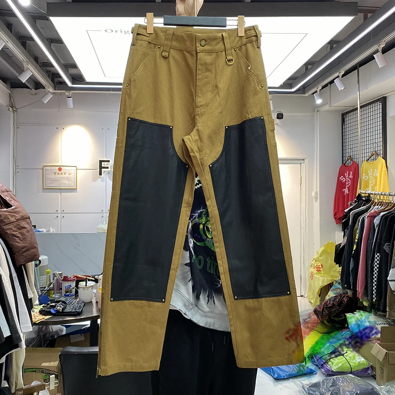 Patchwork Cargo Pants Men Women Best Quality Joggers High Street Brown Black Overalls Slightly Loose Trousers
