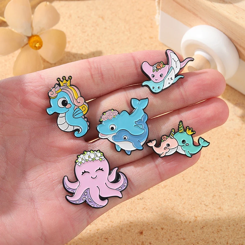 

Marine Organism Label Pins Marine Life Brooch Cute Octopus Shape Bag Badge Seahorse Dolphin Brooch Pair Of Whale Jewelry Gift