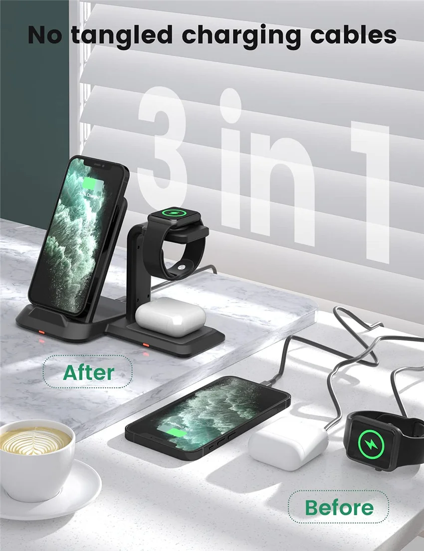 30W Wireless Charger Stand For IPhone 13 12 Samsung Apple Watch 3 In 1 Fast Charging Dock Station for Airpods IWatch 7 6 Auds |