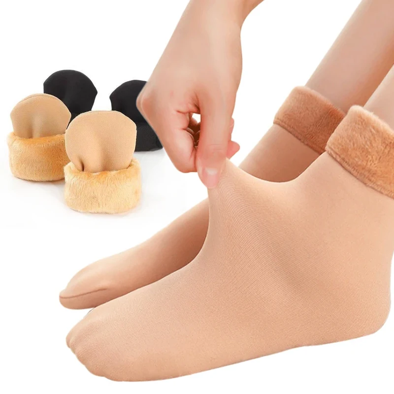 1/5pairs Women Winter Warm Thicken Thermal Socks Soft Casual Solid Sock Fashion Wool Cashmere Home Snow Boots Floor Sock