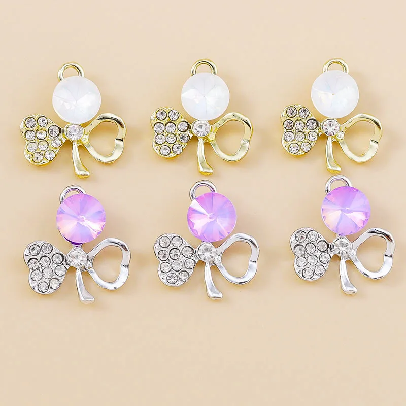 Leslie 10 шт. сверкающие хрустальные подвески в виде цветка клевера для серег