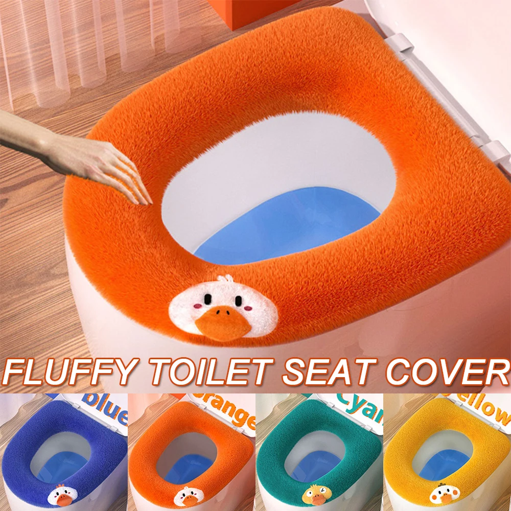 

Cartoon Toilet Cushion Plush Warm with Handle Washable Bathroom Toilet Cover Padded Soft Knitted Warm Toilet Seat Cushion