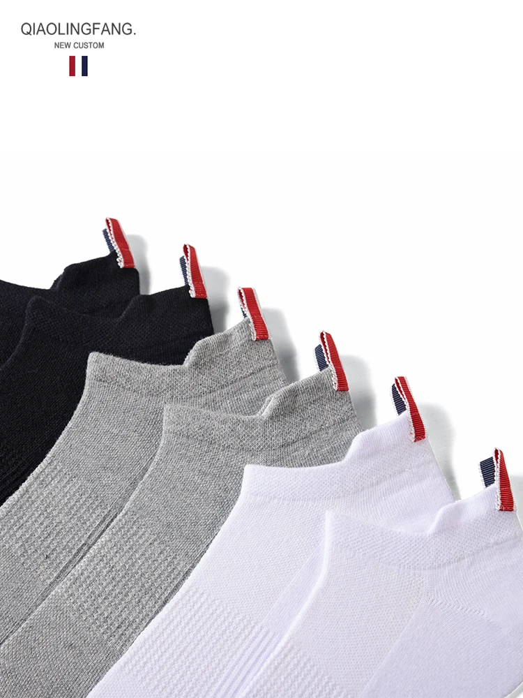 6 pairs TB short socks pure cotton men's and women's couples webbing tb short tube tide brand black and white gray socks