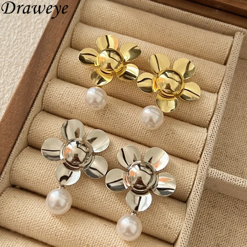 Металлические серьги-клипсы Draweye с цветами для женщин винтажные корейские модные