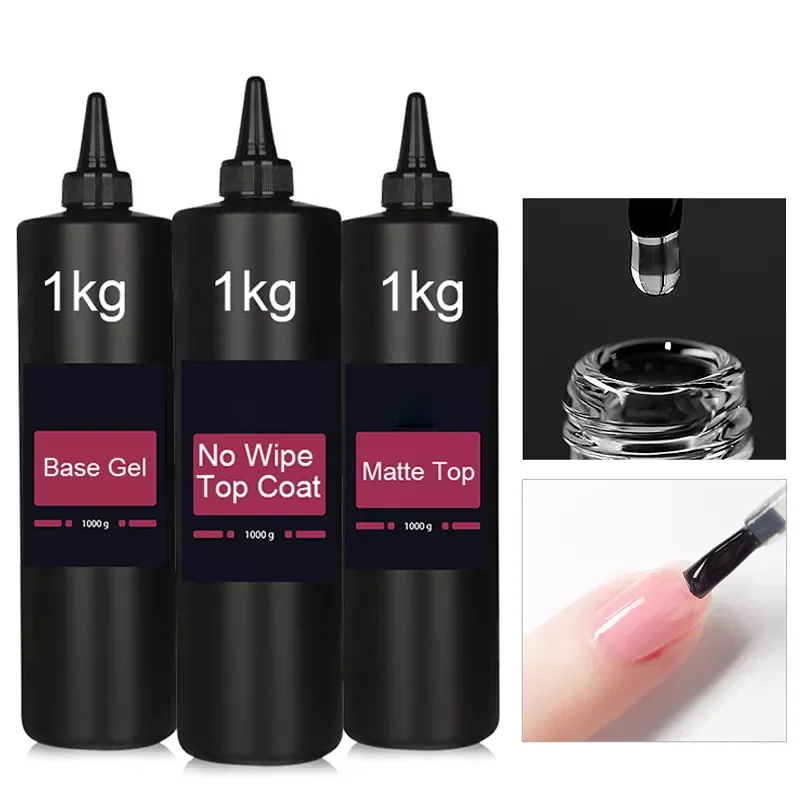 1000ml No Wipe Top Coat Super Quality Soak Off UV LED Base Gel Matte Top Coat Without Sticky Layer Professional Nail Salon Use