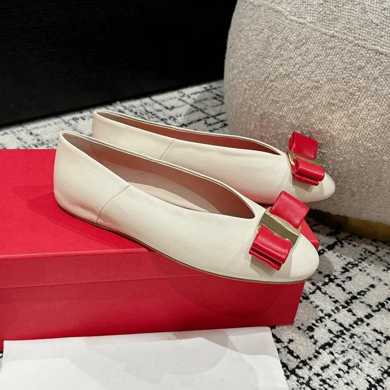 Новое поступление 2024 балетки ручной работы из натуральной кожи с круглым носком