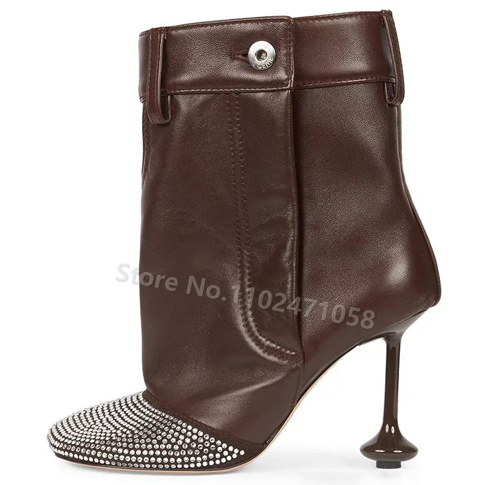 

Rhinestone Round Toe Button Women Chelsea Boots Strange Hight Heel Ankle Short Boots Fashion Catwalk Ladies Winter Shoes