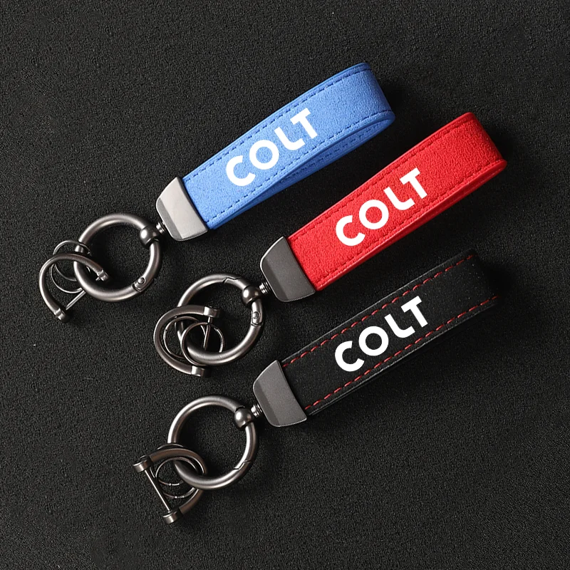 

High-Grade Leather Suede Key Ring Horseshoe Buckle Car Keychain For COLT ASX PAJERO OUTANDER LANDER EX Keychain Car Keychain